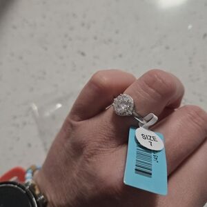 Sterling Silver Ring With White Stone - Size 7